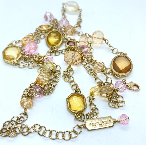 DANA KELLIN Goldtone Layered Pink Yellow and Clear Glass Bead Necklace - Picture 5 of 7